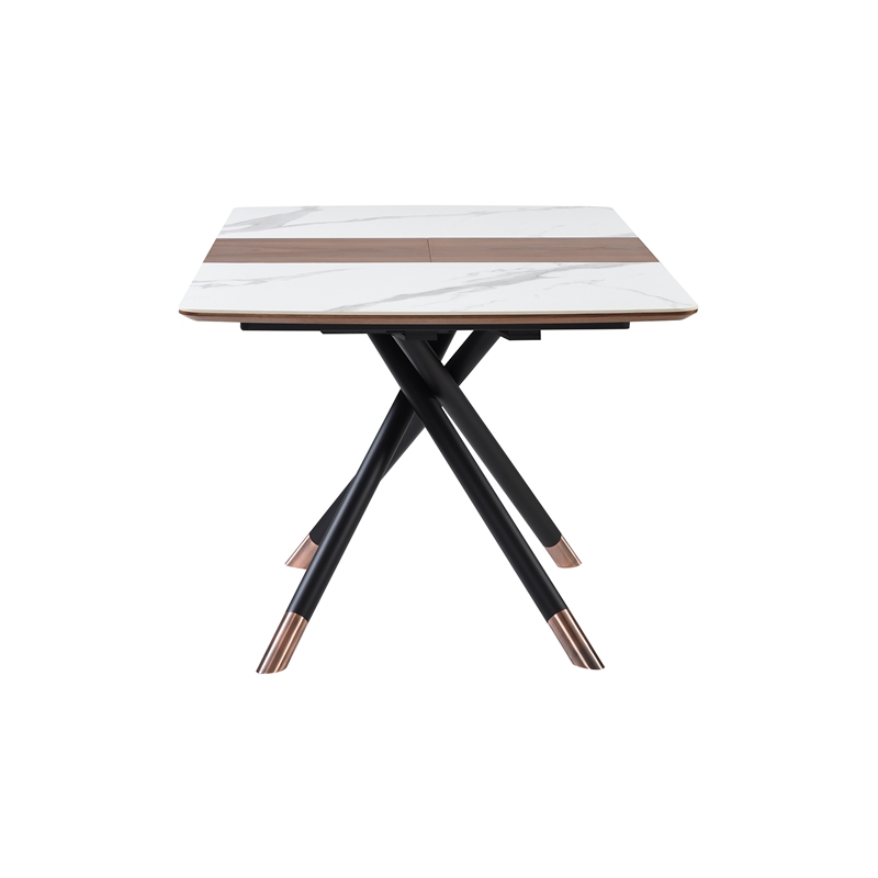Armen Living Alora Wood & Ceramic Extendable Dining Table in Walnut/Light Gray