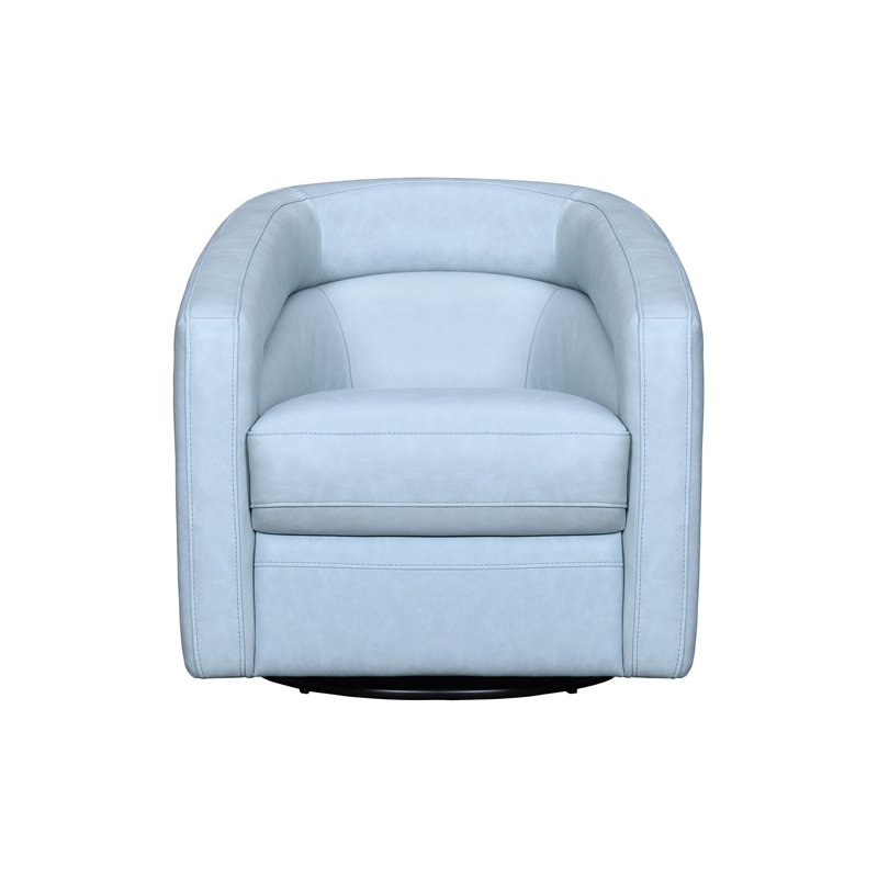Armen Living Desi Upholstered Leather Swivel Accent Chair in Sky Blue