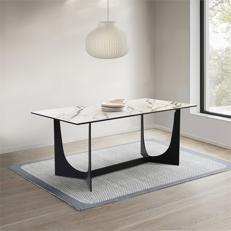 Armen Living Esme Rectangular Stone and Metal Dining Table in Gray