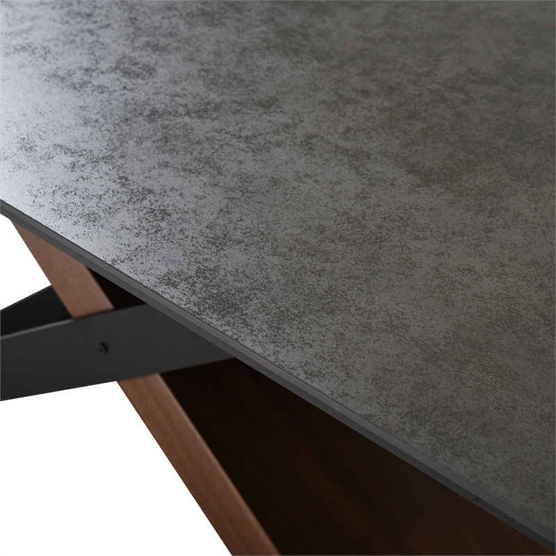 Armen Living Milena Stone and Wood Extendable Dining Table in Gray