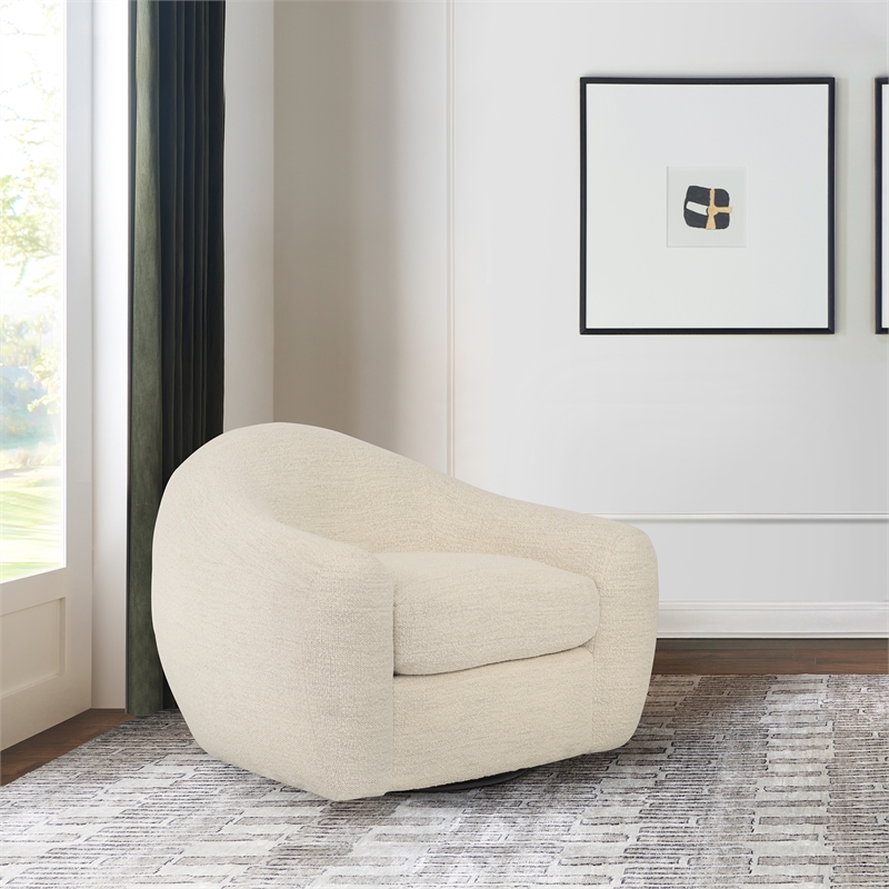 Armen Living Molly Upholstered Polyurethane Swivel Accent Chair in Pearl