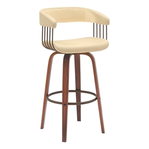 Armen Living Topanga 26&quot Wood & Faux Leather Counter Stool in Walnut/Cream