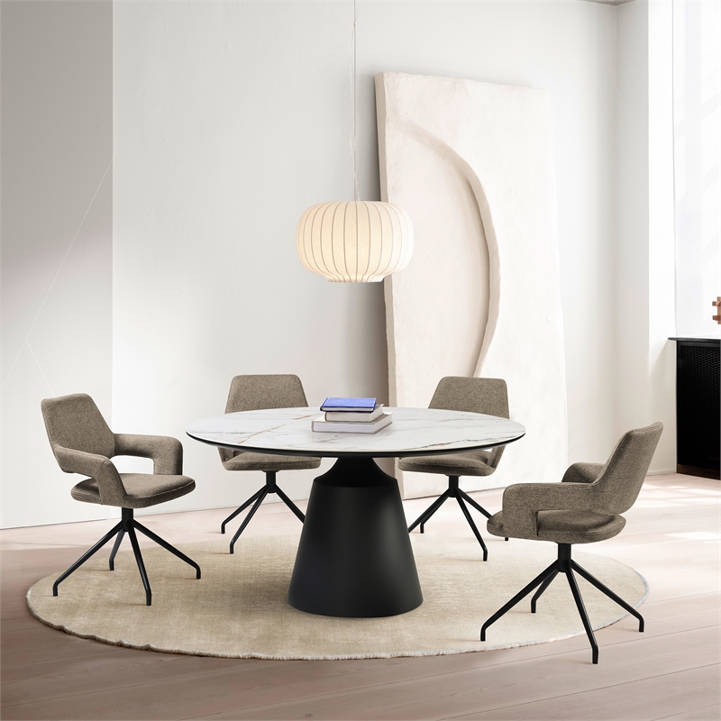 Knox Penny 5 Piece Dining Set with Stone Top and Brown Fabric Chairs