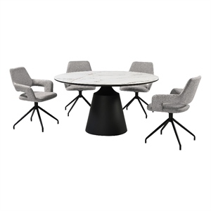 Knox Penny 5 Piece Dining Set with Stone Top and Gray Fabric Chairs