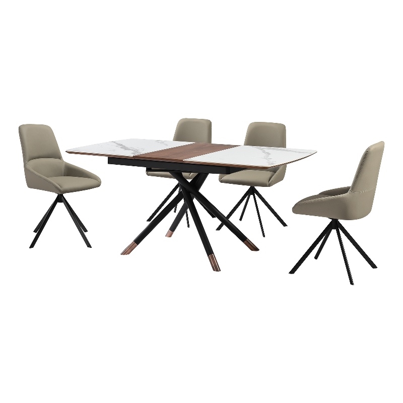 Alora Maverick 5 Piece Extendable Dining Set with Taupe Gray Faux Leather Chairs