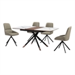 Alora Maverick 5 Piece Extendable Dining Set with Taupe Gray Faux Leather Chairs