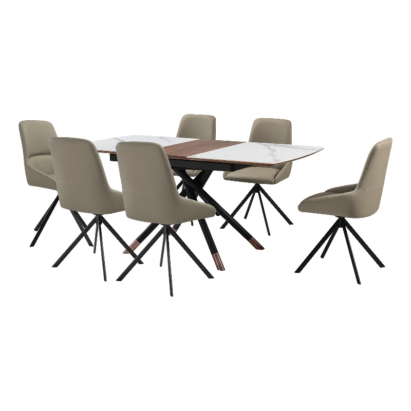Alora Maverick 7 Piece Extendable Dining Set with Taupe Gray Faux Leather Chairs