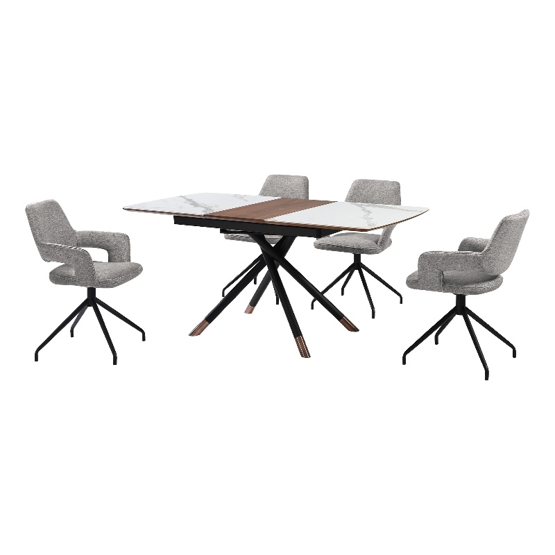 Alora Penny 5 Piece Extendable Dining Set with Gray Fabric Chairs