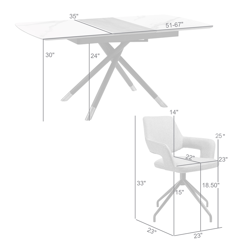 Alora Penny 7 Piece Extendable Dining Set with Gray Fabric Chairs