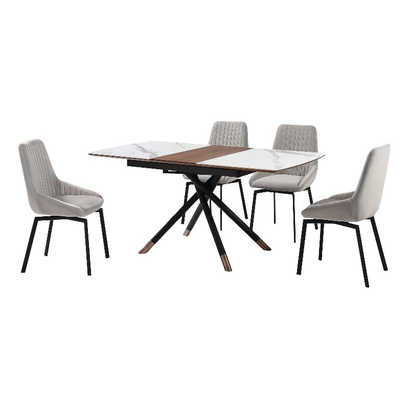 Alora Susie Extendable 5 Piece Dining Set with Gray Fabric Chairs