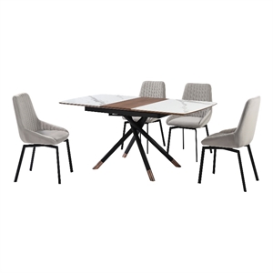 Alora Susie Extendable 5 Piece Dining Set with Gray Fabric Chairs