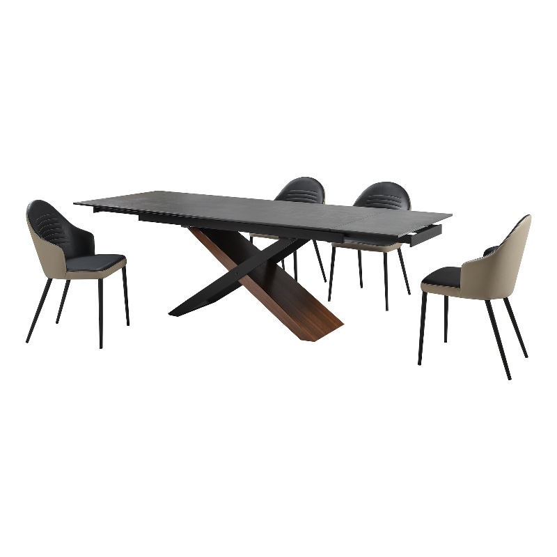 Milena Rocco 5 Piece Extendable Dining with Gray and Black Faux Leather Chairs