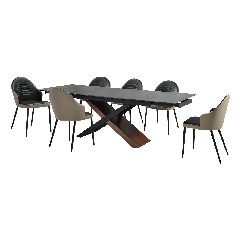 Milena Rocco 7 Piece Extendable Dining with Gray and Black Faux Leather Chairs