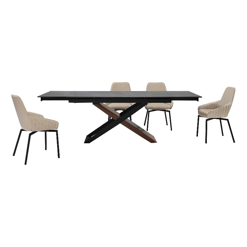 Milena Shilo 5 Piece Extendable Dining Set with Champagne Faux Leather Chairs