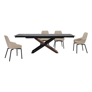 Milena Shilo 5 Piece Extendable Dining Set with Champagne Faux Leather Chairs