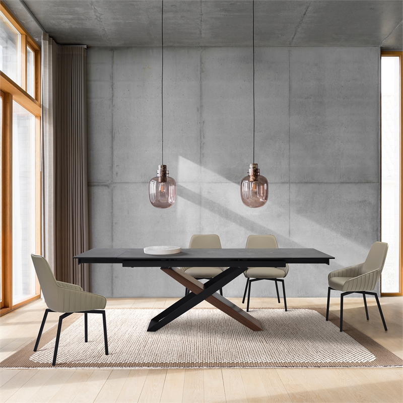 Milena Shilo 5 Piece Extendable Dining Set with Taupe Gray Faux Leather Chairs