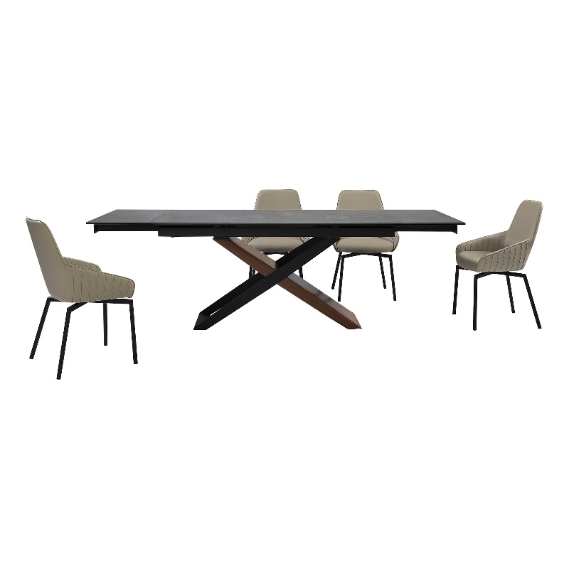 Milena Shilo 5 Piece Extendable Dining Set with Taupe Gray Faux Leather Chairs