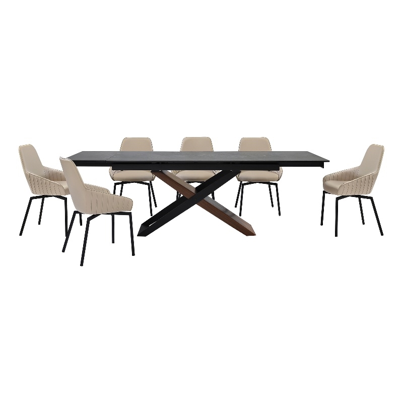 Milena Shilo 7 Piece Extendable Dining Set with Champagne Faux Leather Chairs
