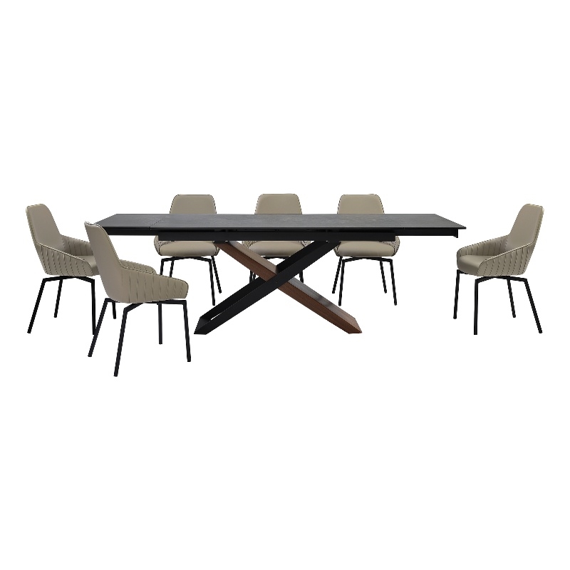 Milena Shilo 7 Piece Extendable Dining Set with Taupe Gray Faux Leather Chairs