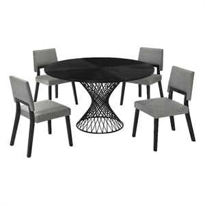 Cirque Channell 5 Piece Black Wood Dining Table Set with Charcoal Fabric