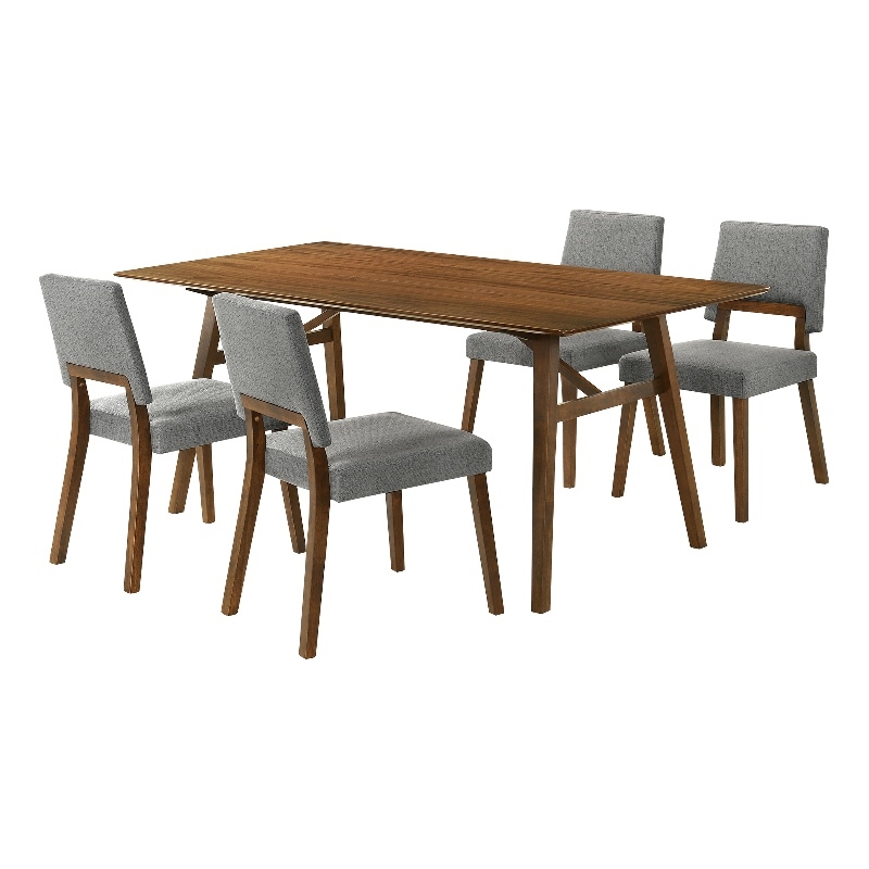 Channell 5 Piece Walnut Wood Dining Table Set with Charcoal Fabric