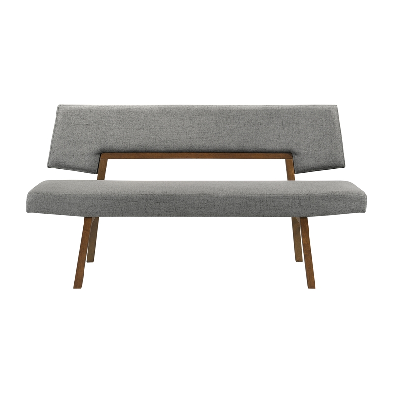 Channell 5 Piece Walnut Wood Dining Table Set with Benches in Charcoal Fabric