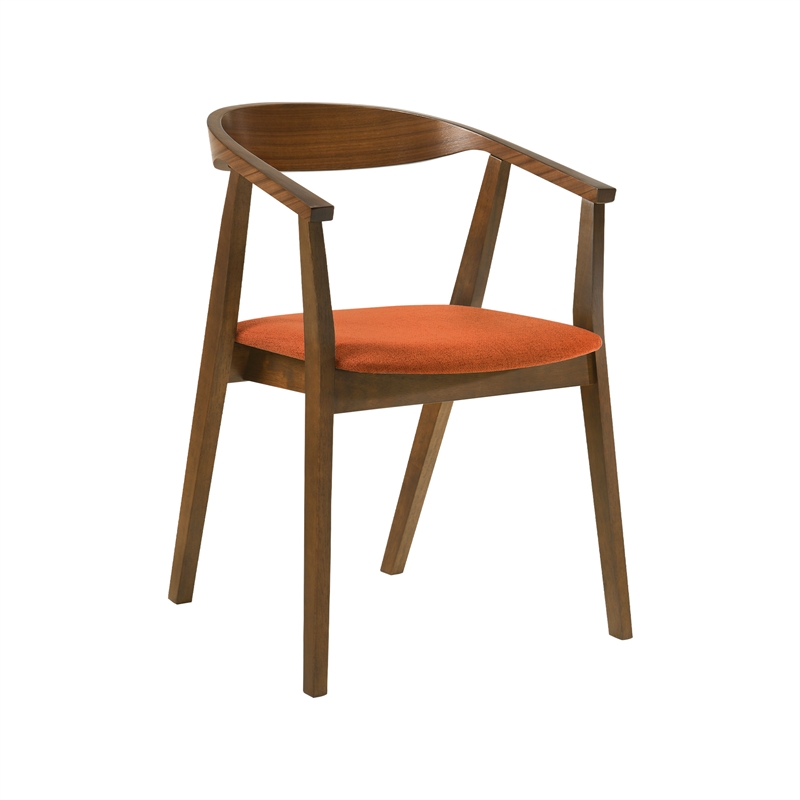 Santana 5 Piece Round Walnut Wood Dining Table Set with Orange Fabric