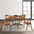 Santana 5 Piece Round Walnut Wood Dining Table Set with Orange Fabric