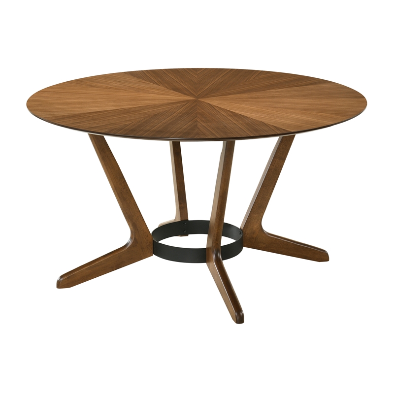 Santana 5 Piece Round Walnut Wood Dining Table Set with Orange Fabric