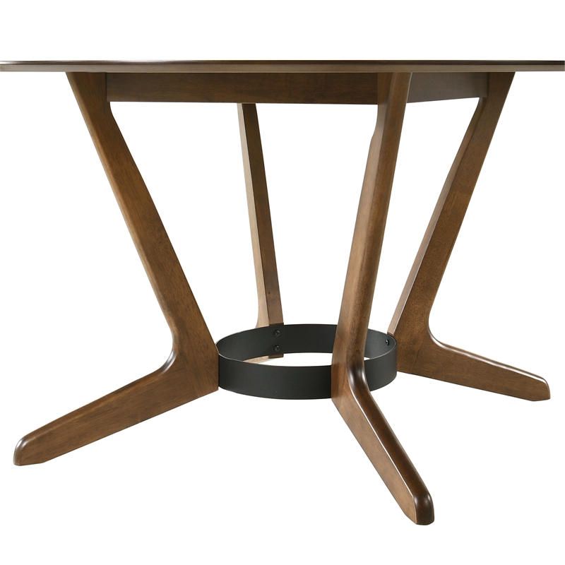Santana 5 Piece Round Walnut Wood Dining Table Set with Orange Fabric