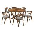Santana 7 Piece Round Walnut Wood Dining Table Set with Charcoal Fabric