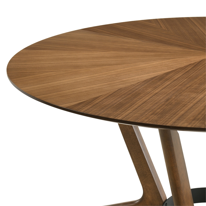 Santana 7 Piece Round Walnut Wood Dining Table Set with Orange Fabric