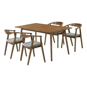 Westmont Santana 5 Piece Walnut Wood Dining Table Set with Charcoal Fabric