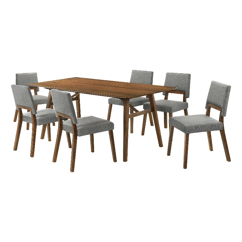 Channell 7 Piece Walnut Wood Dining Table Set with Charcoal Fabric