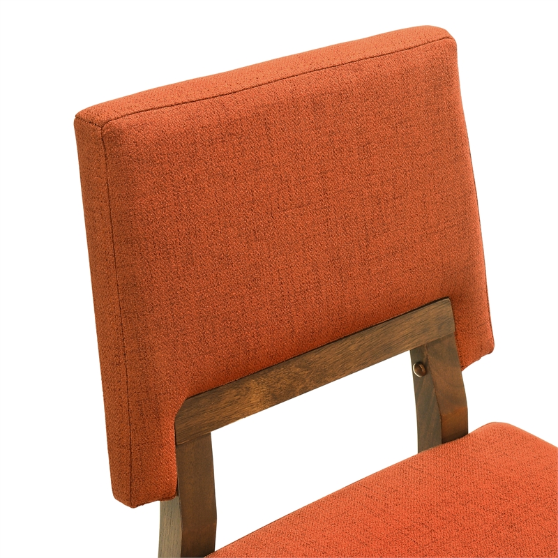 channell 7 piece walnut wood dining table set with orange fabric