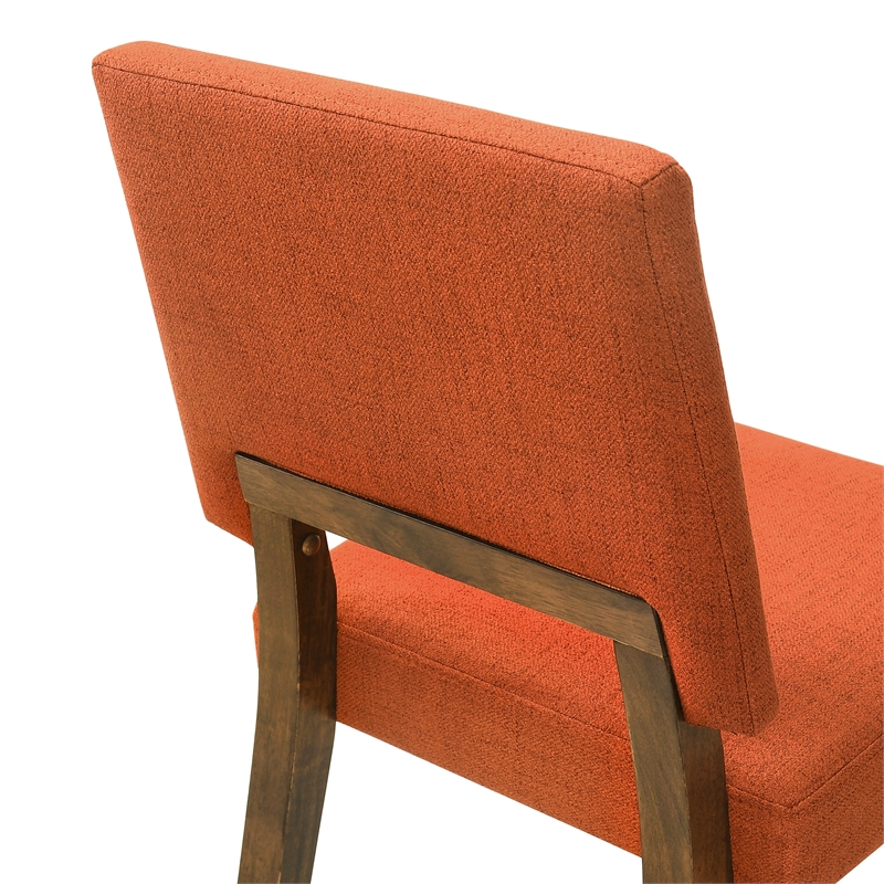 channell 7 piece walnut wood dining table set with orange fabric