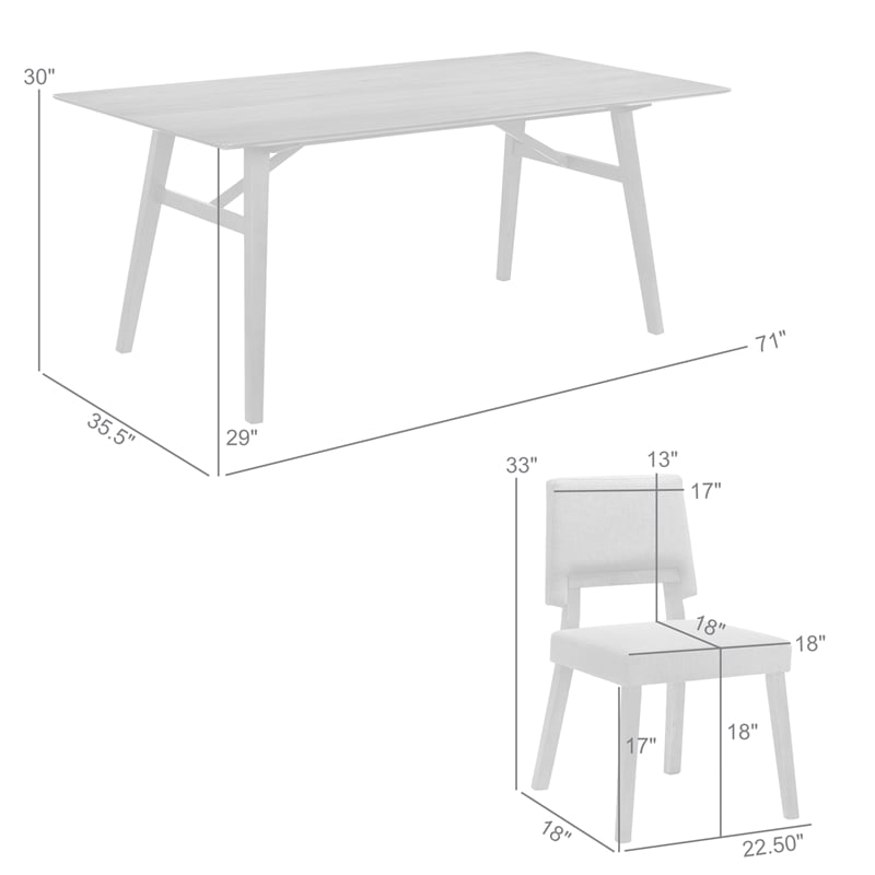 channell 7 piece walnut wood dining table set with orange fabric