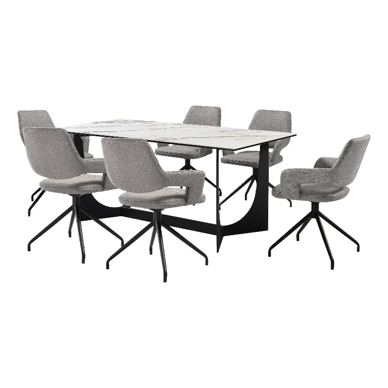 Esme Penny 7 Piece Dining Set with Gray Fabric Chairs
