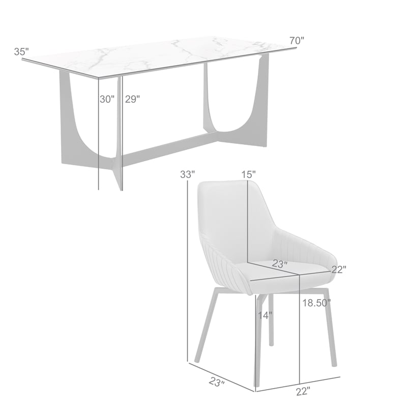 Esme Shilo 7 Piece Dining Set Taupe with Gray Faux Leather Chairs