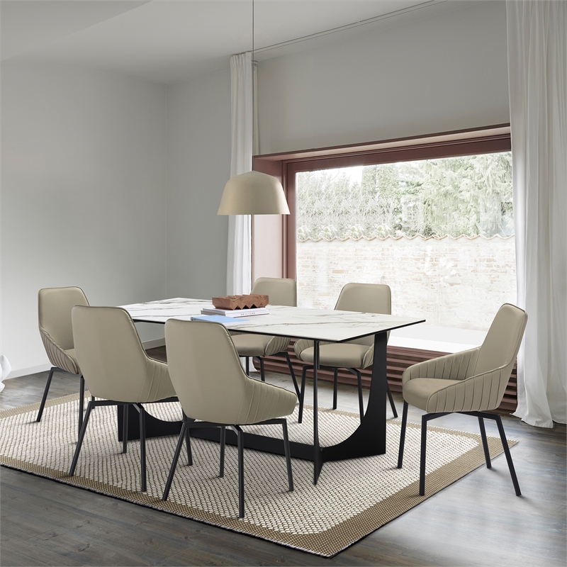Esme Shilo 7 Piece Dining Set Taupe with Gray Faux Leather Chairs