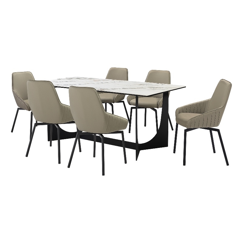 Esme Shilo 7 Piece Dining Set Taupe with Gray Faux Leather Chairs