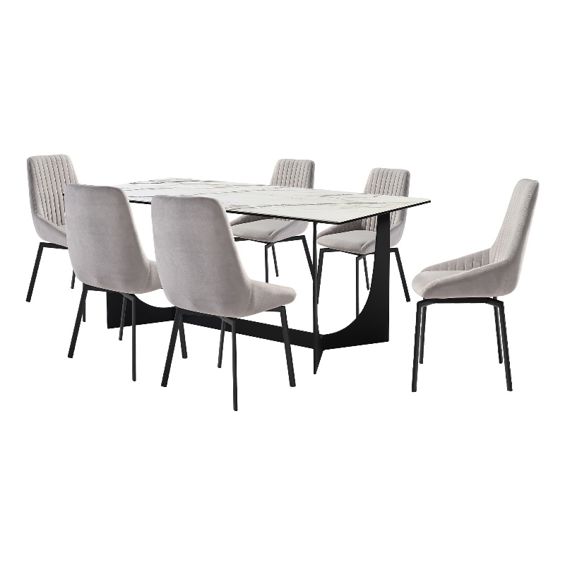 Esme Susie 7 Piece Dining Set with Gray Fabric Chairs