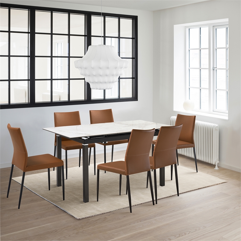 Giana Kash 7 Piece Extendable Dining Set with Brown Faux Leather Chairs