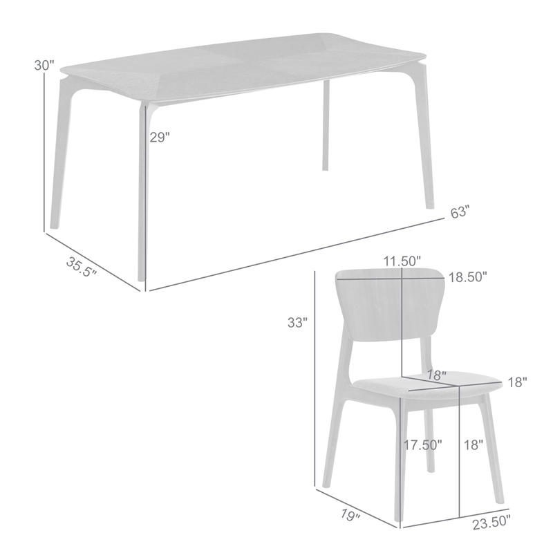 Kalia 7 Piece Wood Dining Set in Gray Finish with Gray Fabric