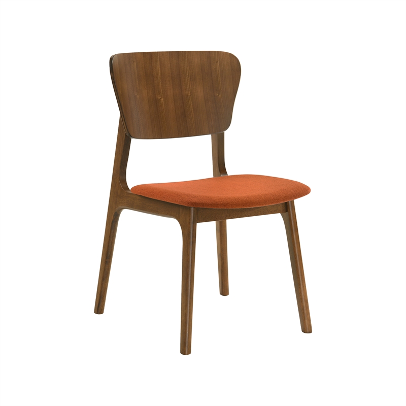 Kalia 5 Piece Wood Dining Set in Walnut Finish with Orange Fabric