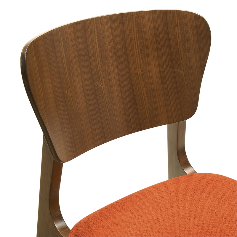 Kalia 5 Piece Wood Dining Set in Walnut Finish with Orange Fabric