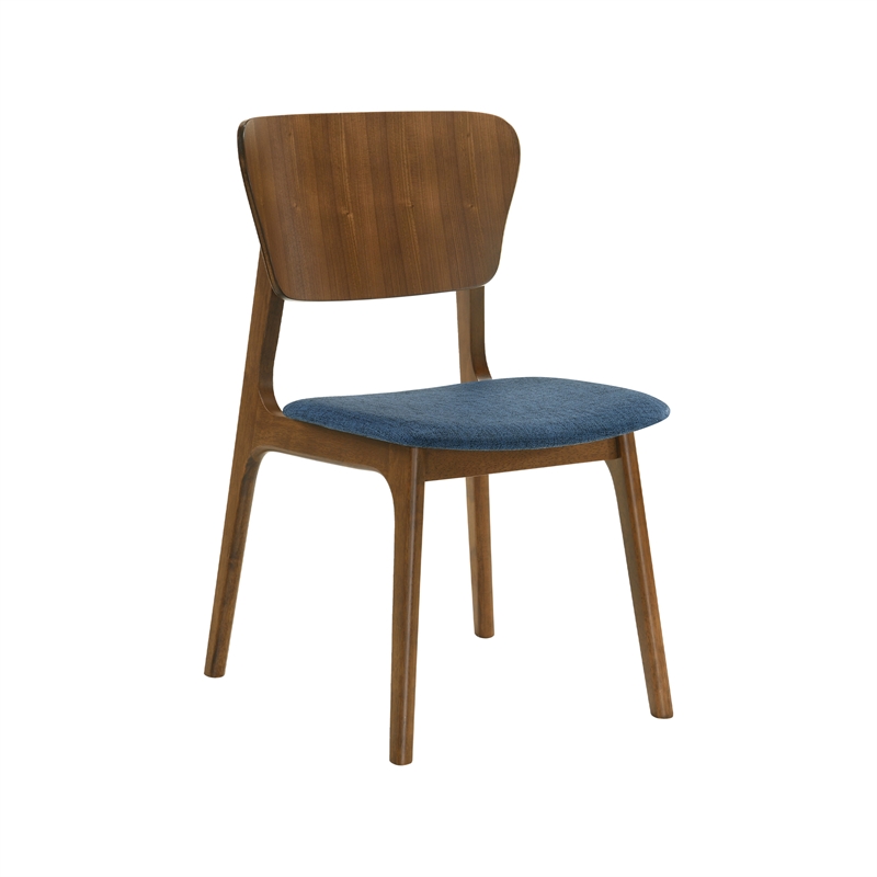 Kalia 7 Piece Wood Dining Set in Walnut Finish with Blue Fabric
