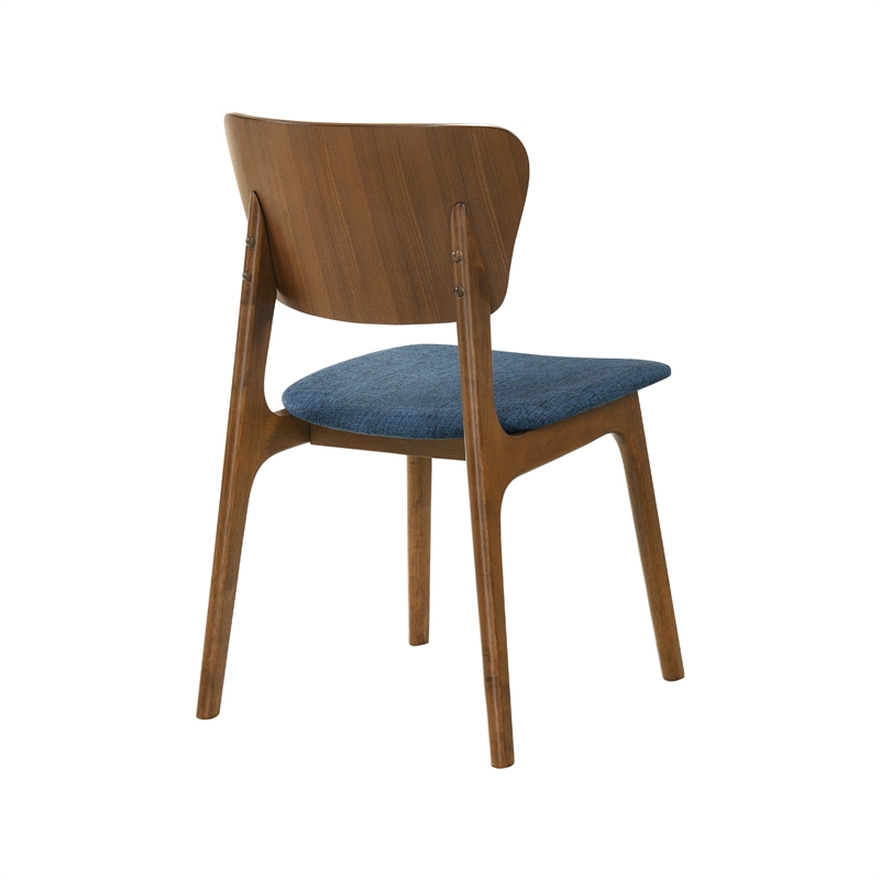 Kalia 7 Piece Wood Dining Set in Walnut Finish with Blue Fabric