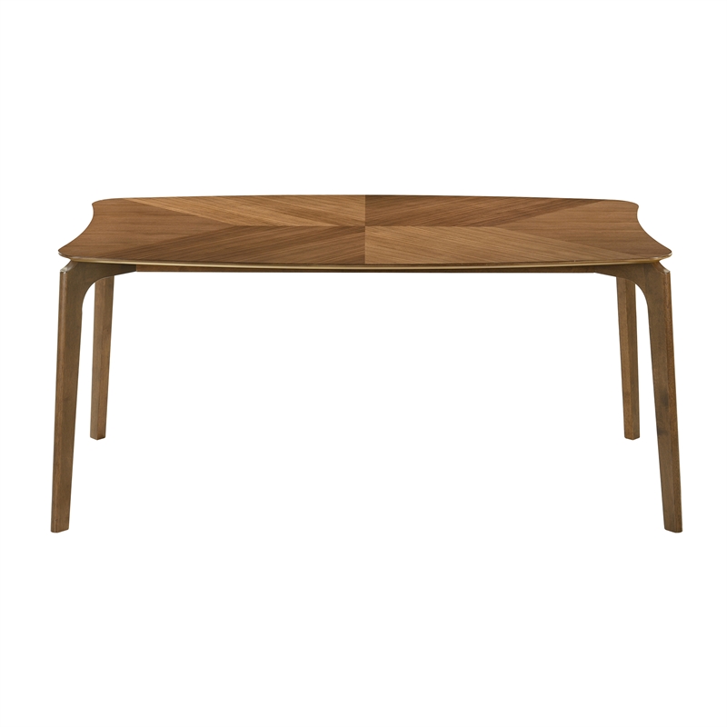 Kalia 7 Piece Wood Dining Set in Walnut Finish with Blue Fabric