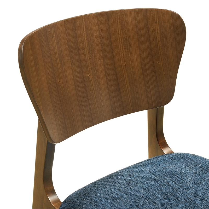 Kalia 7 Piece Wood Dining Set in Walnut Finish with Blue Fabric